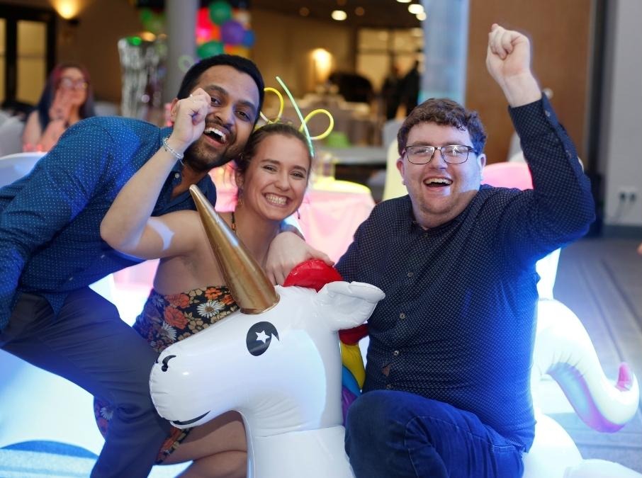 Pure joy on the Bing-E-Oke dancefloor with an inflatable unicorn